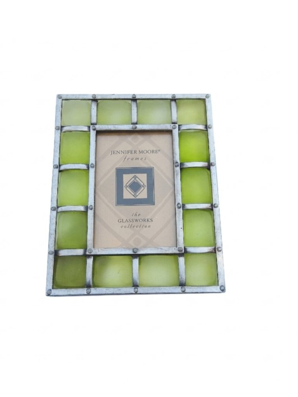 Jennifer Moore Heavy Pewter & Sage Green Glass 4x6 Photo Frame Vintage
